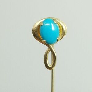 Vintage Gold Filled Stick Pin with Blue Oval Cabochon, Unisex Lapel Brooch